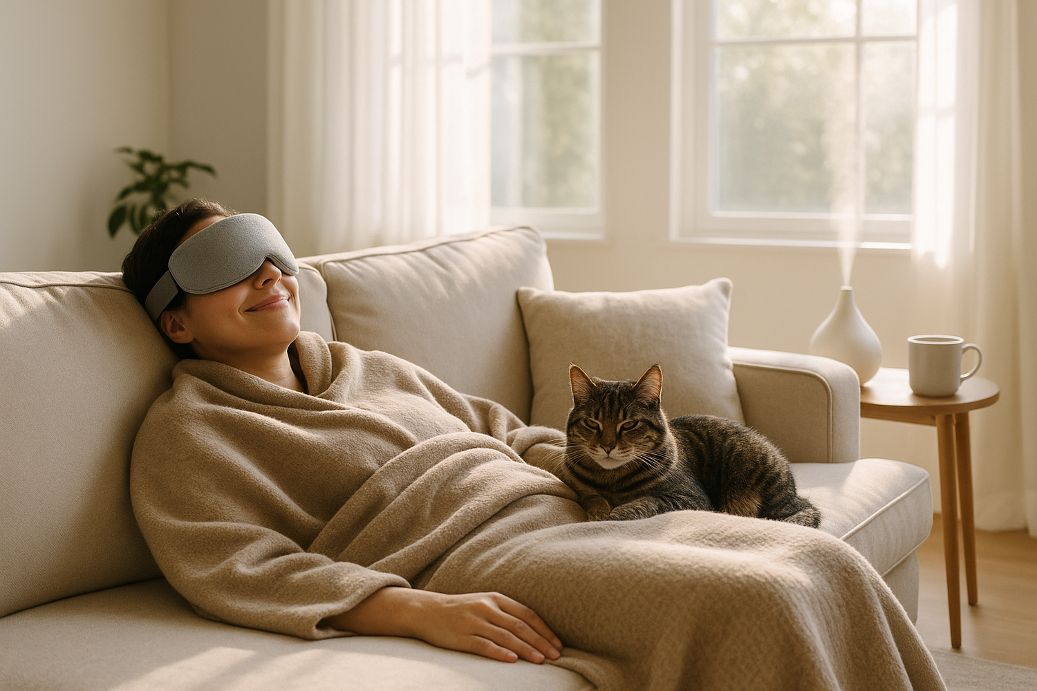 keep this exact image add a small neutral throw pillow and can you brighten the window light slightly more